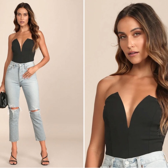 LULU's Sexy Romantic Chic Bustier Strapless Date Night Party Bodysuit - Picture 1 of 9